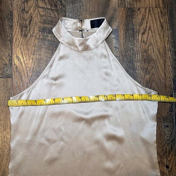 Nili Lotan 100% Silk Vara Top Gold Mock Neck halter Blouse Quiet Luxury Preppy - Picture 7 of 11